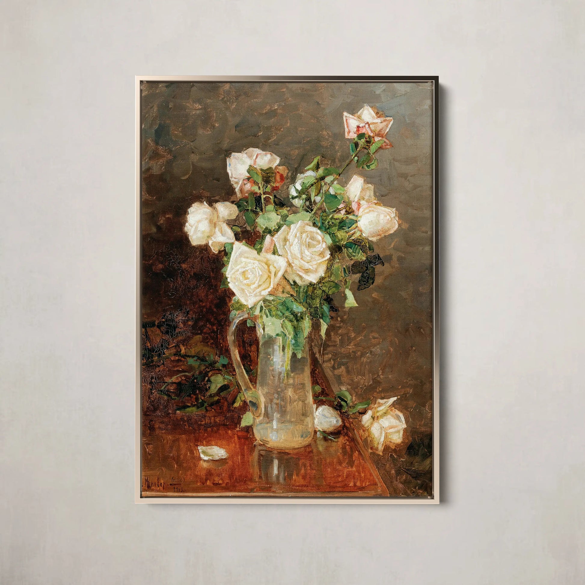 A bouquet of roses in a glass ewer (1912) by Yuliy Yulevich Klever the Younger - Posters, Prints, & Visual Artwork